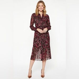 Nanette Lepore Burgundy Floral Chiffon Long Sleeve Dress size 12